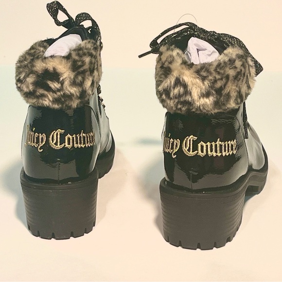 Juicy Couture Black Combat Boots with Leopard Detail - Picture 4 of 7
